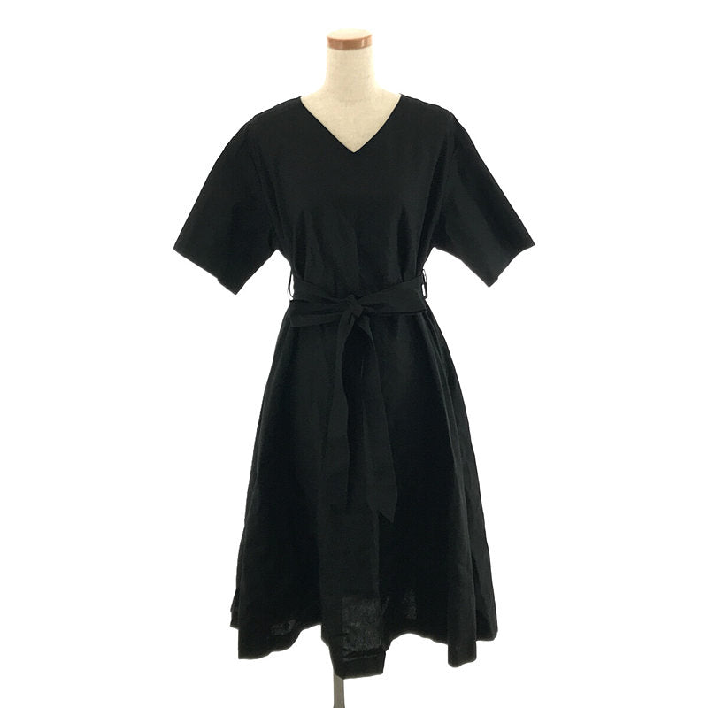 foufou / フーフー | 【THE DRESS #36】black linen dress ブラックリネンドレス ワンピース ベルト付き | 0  |