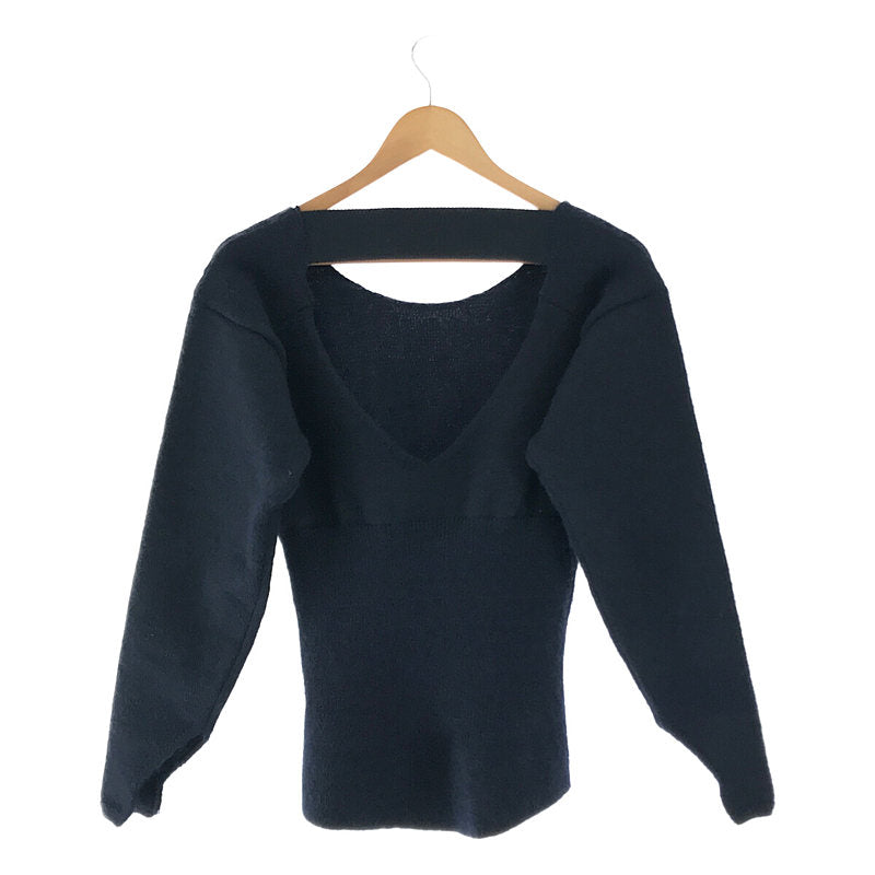 譚 | 2021秋冬 | SPONDISH 馬海毛緊身胸衣上衣 Spondish 馬海毛緊身胸衣 V 領針織毛衣 | F |海軍 |女性的