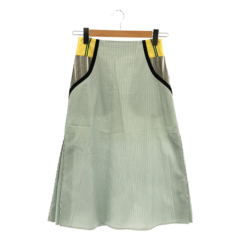 【미품】 AKANE UTSUNOMIYA / 아카네 우츠 노미야 | 2020SS | 포켓 전환 스트라이프 플레어 롱 스커트 | 36 | white×green | 여성