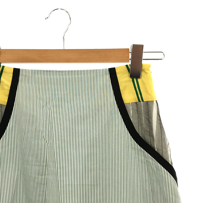 【미품】 AKANE UTSUNOMIYA / 아카네 우츠 노미야 | 2020SS | 포켓 전환 스트라이프 플레어 롱 스커트 | 36 | white×green | 여성