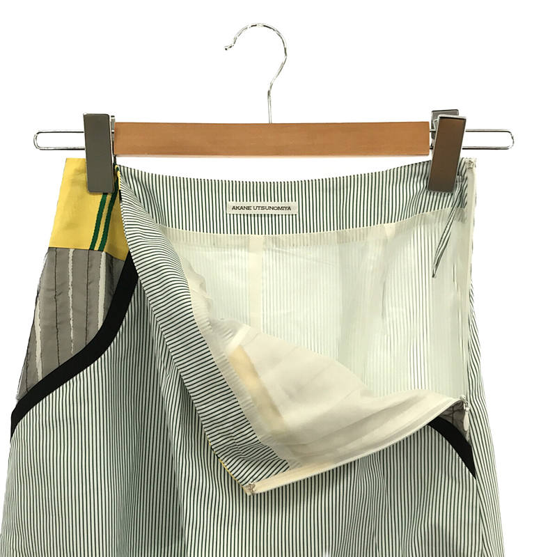 【미품】 AKANE UTSUNOMIYA / 아카네 우츠 노미야 | 2020SS | 포켓 전환 스트라이프 플레어 롱 스커트 | 36 | white×green | 여성