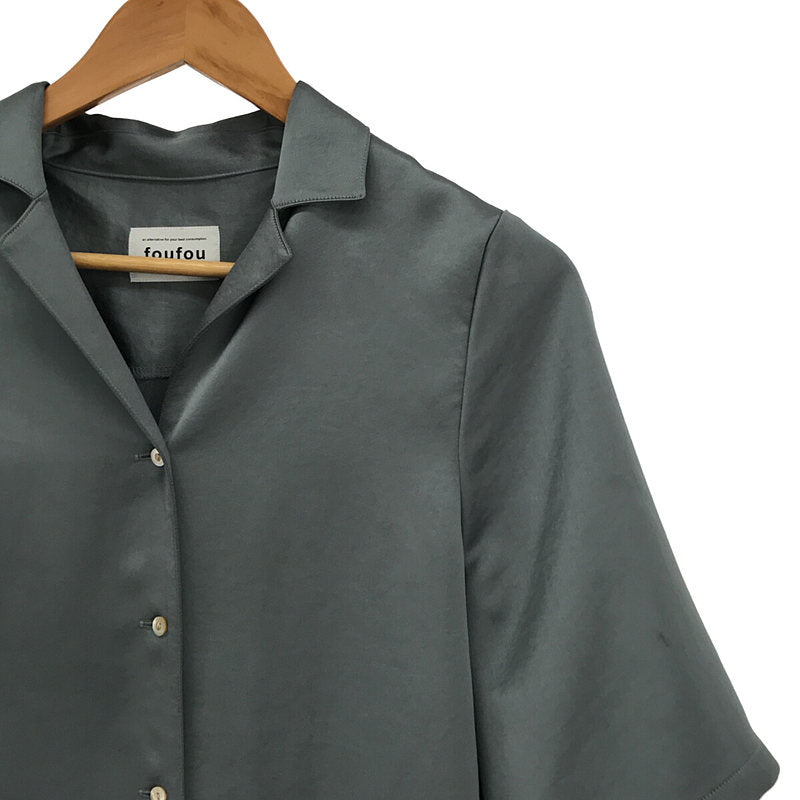 【미품】 foufou / 푸후 | open collar satin blouse / satin flair skirt 블라우스 스커트 설정 | -/1 | 블루 그레이 | 여성