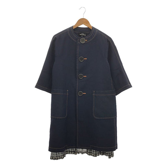 [Good Condition] tricot COMME des GARCONS | 2018SS | Gingham Check Layered Large Button Collarless Coat | S | Navy | Women's