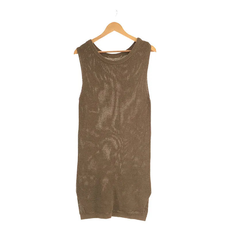 二級 |棉質圓領側開衩無袖針織背心 | F |布朗 |女性的