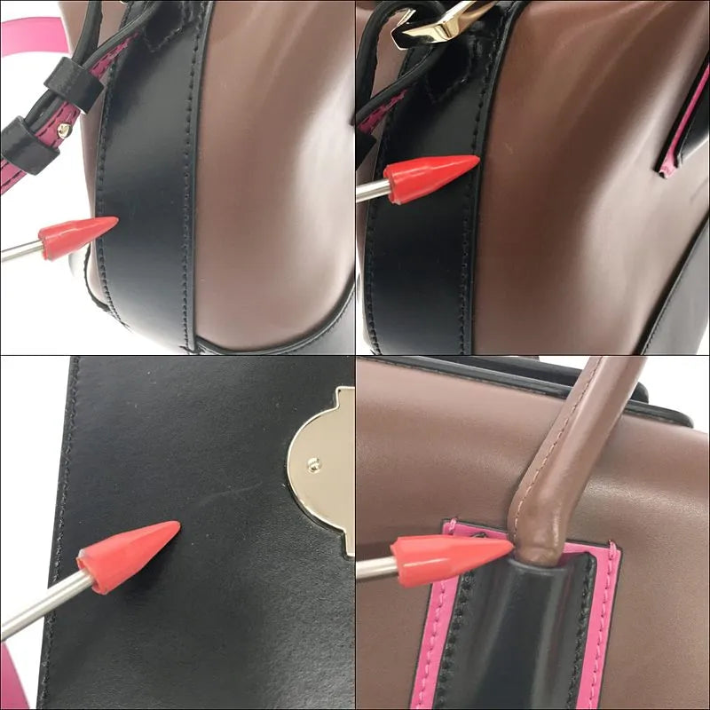 【美品】  EMPORIO ARMANI / エンポリオアルマーニ | レザー ミニボストン 2way ショルダーバッグ ハンドバッグ | ブラウン / ブラック / ピンク | レディース