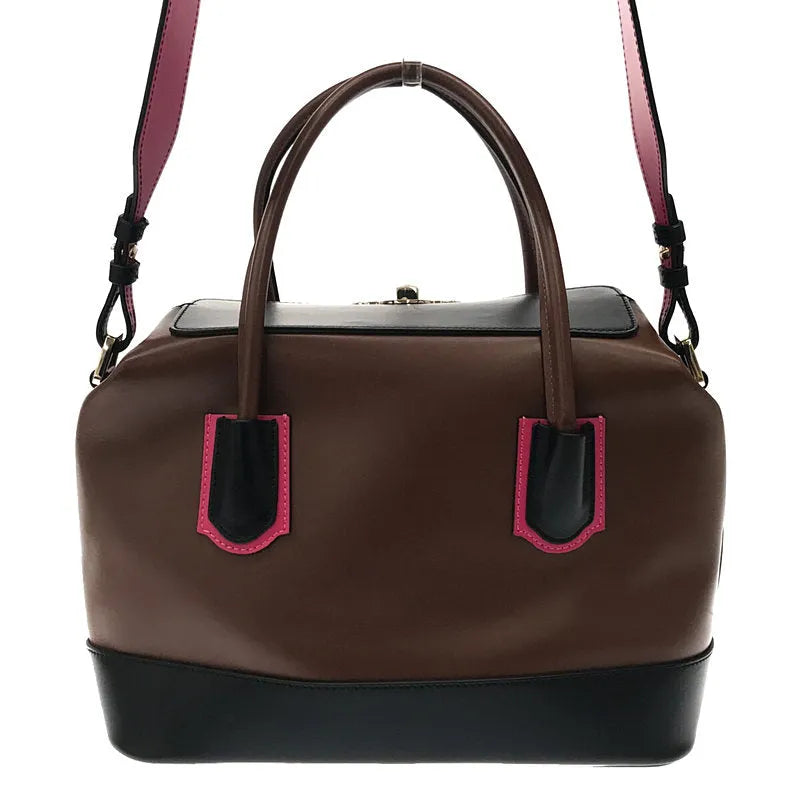 【美品】  EMPORIO ARMANI / エンポリオアルマーニ | レザー ミニボストン 2way ショルダーバッグ ハンドバッグ | ブラウン / ブラック / ピンク | レディース