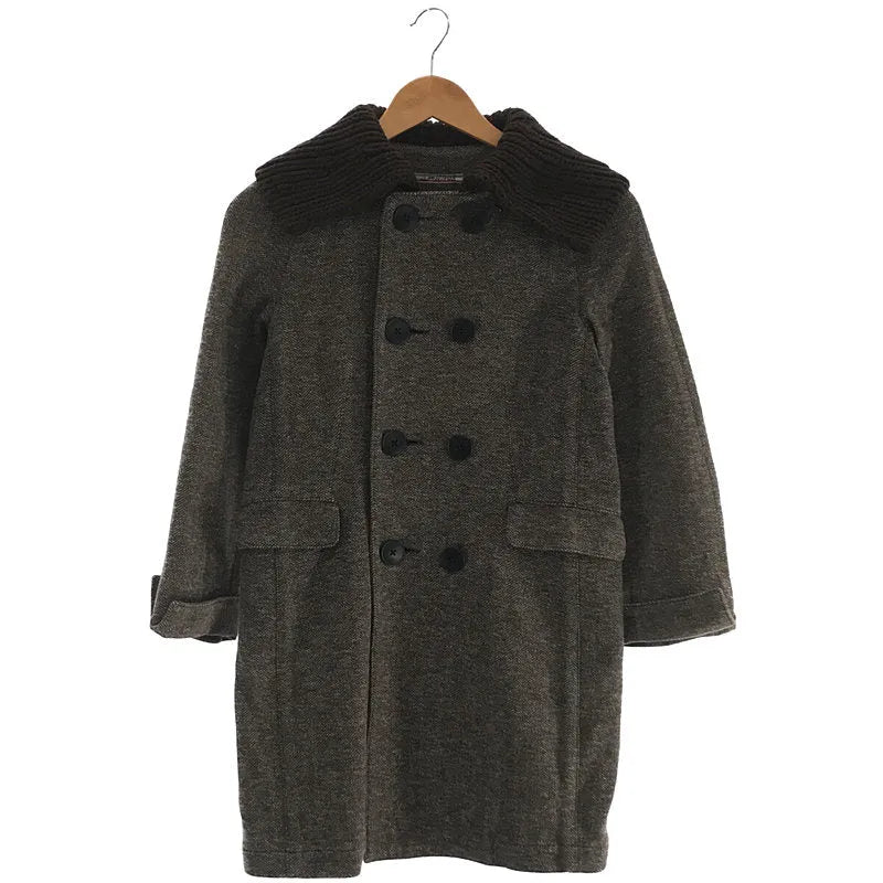 Umii 908 / 바다 908 | 코튼 나일론 헤링본 니트 컬러 하이넥 더블 피코트 | 1 | 브라운 | 여성