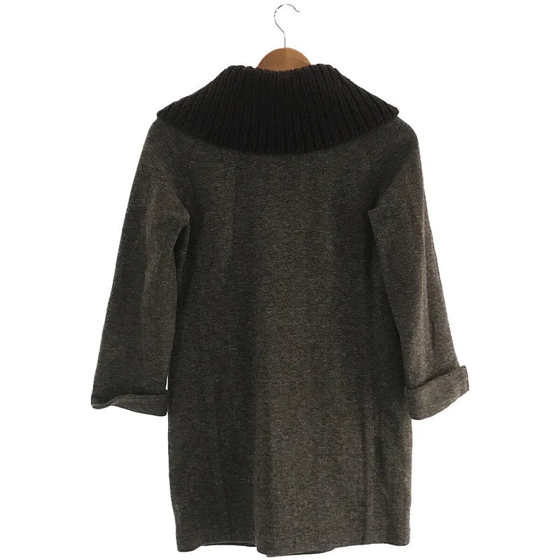 Umii 908 / 바다 908 | 코튼 나일론 헤링본 니트 컬러 하이넥 더블 피코트 | 1 | 브라운 | 여성