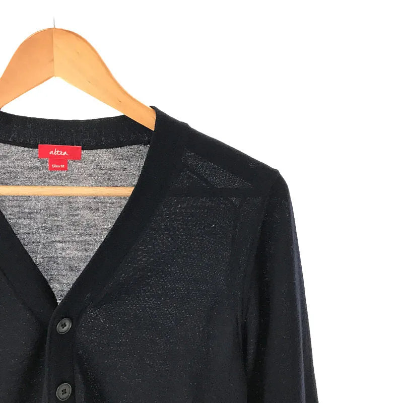 ALTEA / 알테아 | 이탈리아 SLIM FIT 슬림 핏 울 하이 게이지 V 넥 가디건 | XS | 네이비 | 남성