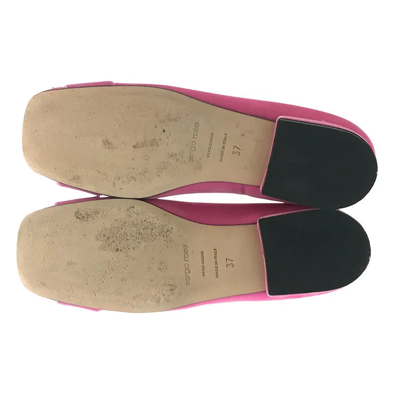 【美品】  sergio rossi / セルジオロッシ | イタリア製 クリスタル 装飾 スクエアトゥ ベルベッド フラット シューズ パンプス 箱・保存袋有 ベロア | 37 | ピンク | レディース