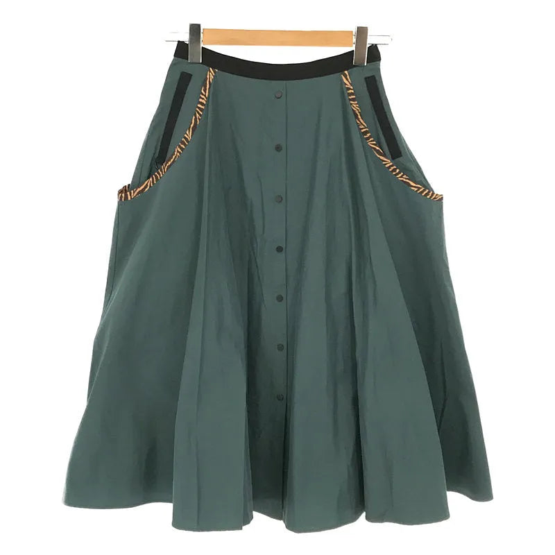 【美品】  AKANE UTSUNOMIYA / アカネウツノミヤ | 2019SS | ナイロン コットン ウォッシュ パイピング ポケット フレア ロング スカート | 36 | olive | レディース