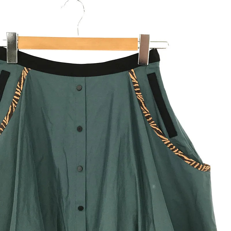 【美品】  AKANE UTSUNOMIYA / アカネウツノミヤ | 2019SS | ナイロン コットン ウォッシュ パイピング ポケット フレア ロング スカート | 36 | olive | レディース