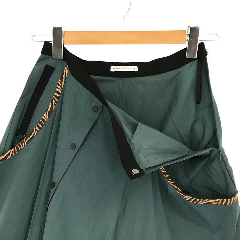 【美品】  AKANE UTSUNOMIYA / アカネウツノミヤ | 2019SS | ナイロン コットン ウォッシュ パイピング ポケット フレア ロング スカート | 36 | olive | レディース