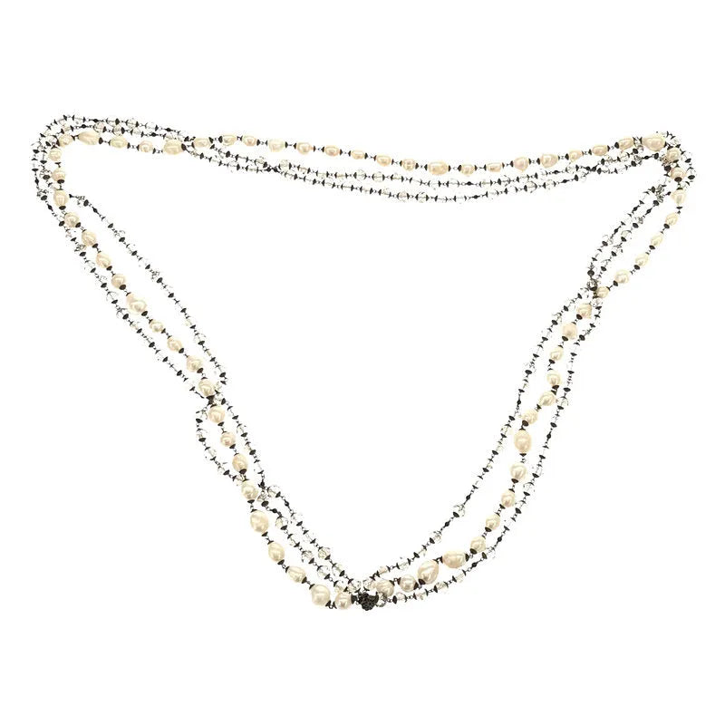 [新] Henriette H |珍珠和玻璃珠三股項鍊，帶防塵袋 |白色 |女性的