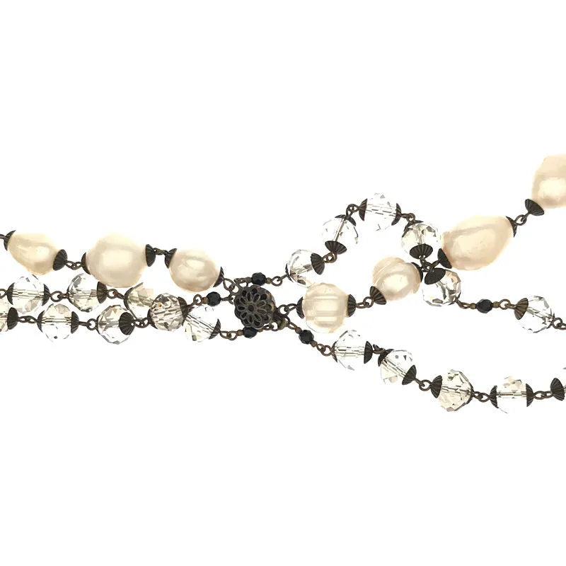 [新] Henriette H |珍珠和玻璃珠三股項鍊，帶防塵袋 |白色 |女性的