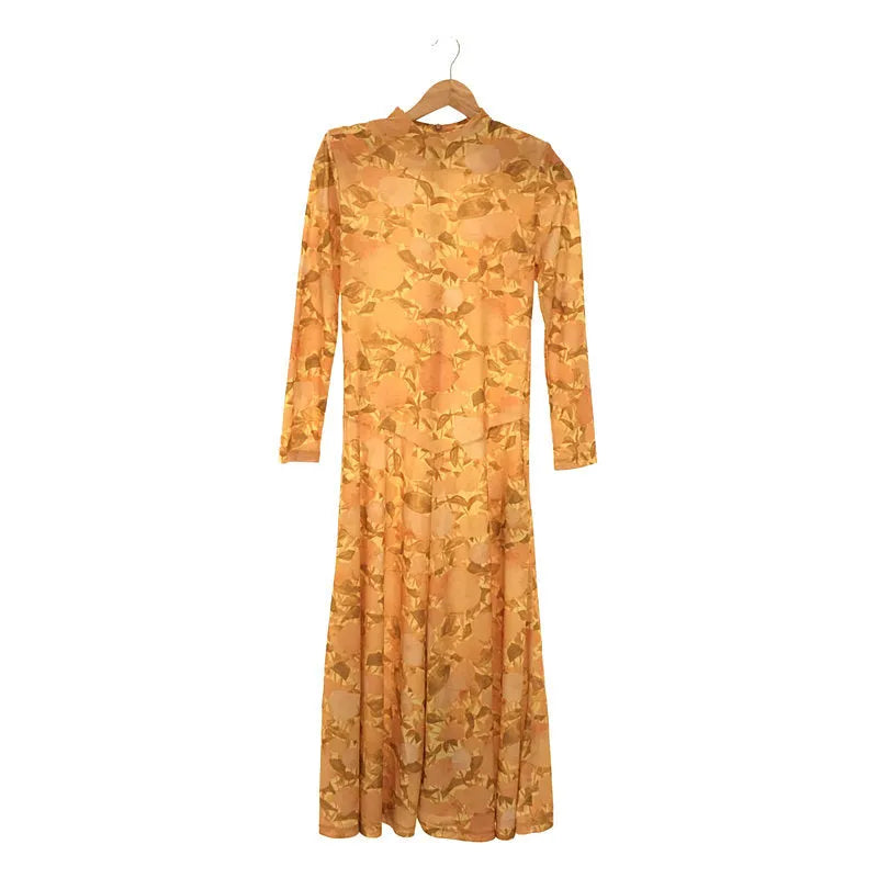 【新品】  TOGA / トーガ | 2022SS | × TOMOO GOKITA 五木田智央 コラボ フラワー プリント ロング ワンピース ドレス | 36 | ORANGE | レディース