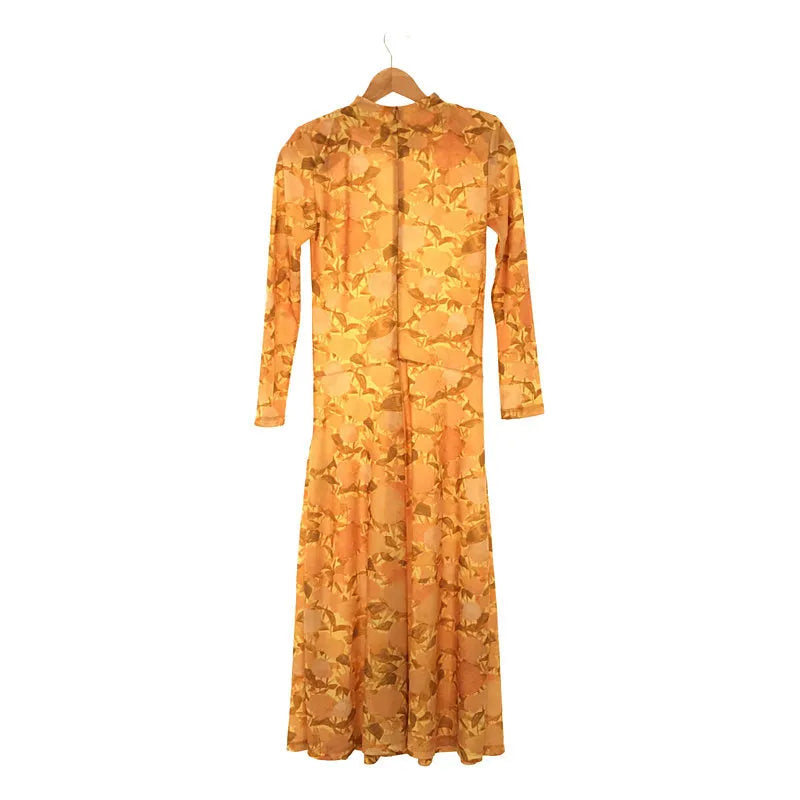【新品】  TOGA / トーガ | 2022SS | × TOMOO GOKITA 五木田智央 コラボ フラワー プリント ロング ワンピース ドレス | 36 | ORANGE | レディース
