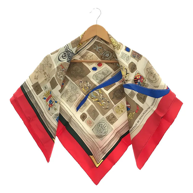 [品相良好] HERMES / 愛馬仕 | Carré 90 CHIFFRES ET MONOGRAMMES ANNEE 圖紙和符號絲巾帶包 |紅色系列