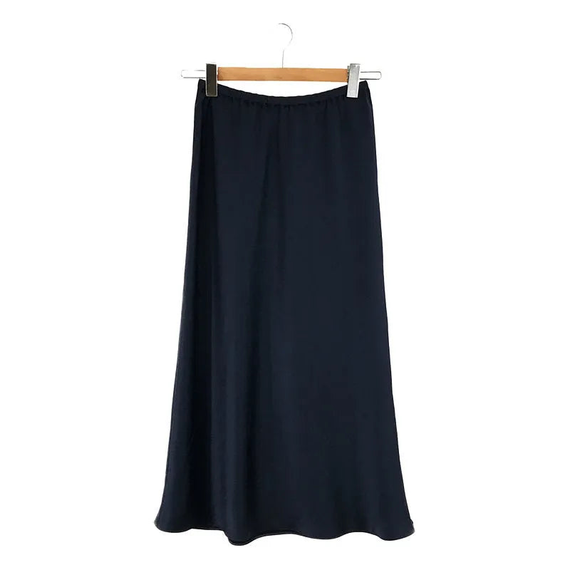 【美品】  Plage / プラージュ | 2022SS | Satin Bias サテン ドロスト フレア スカート | 36 | ネイビー | レディース