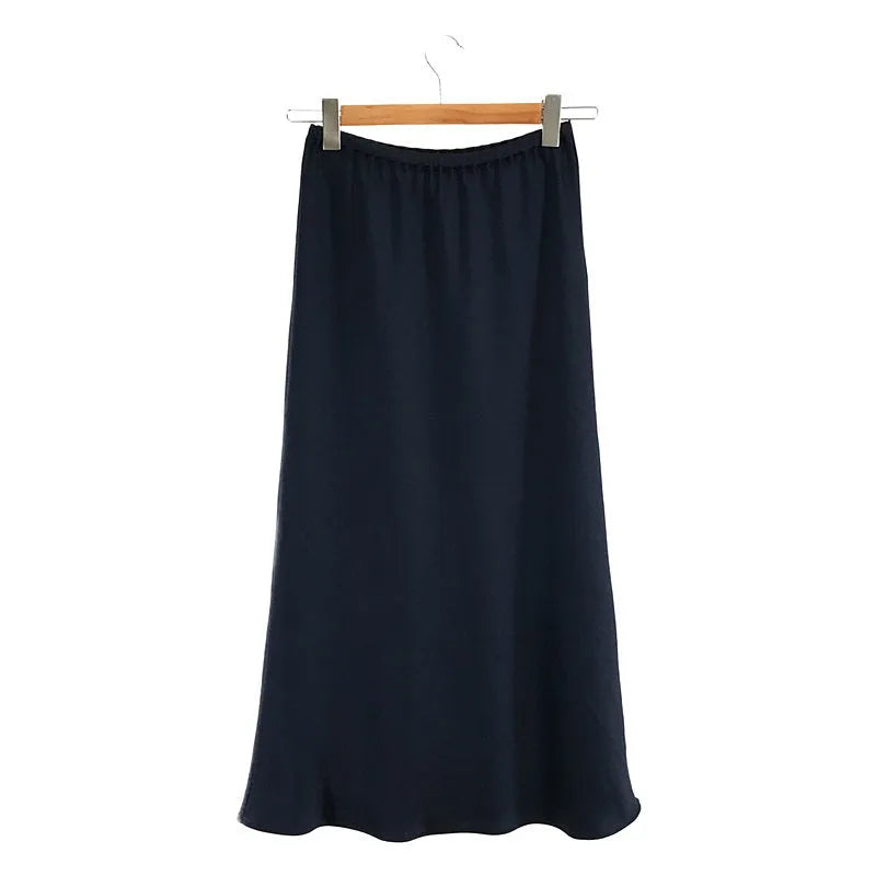 【美品】  Plage / プラージュ | 2022SS | Satin Bias サテン ドロスト フレア スカート | 36 | ネイビー | レディース
