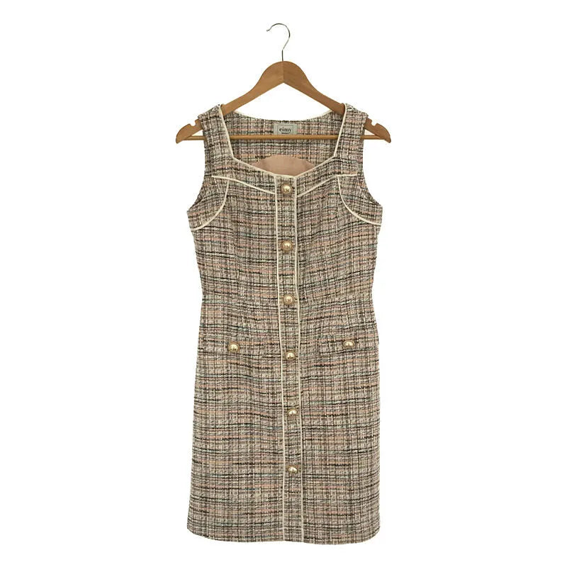 【美品】  eimy istoire / エイミーイストワール | ロゴ パール EM pearl ツイードワンピース | M | ピンク | レディース