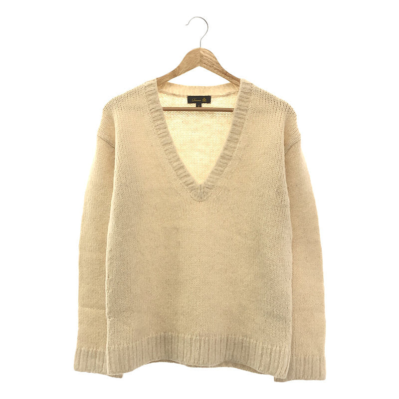 Drawer | Alpaca Silk Rib Knit V-Neck Knit | 2 | White | Women's