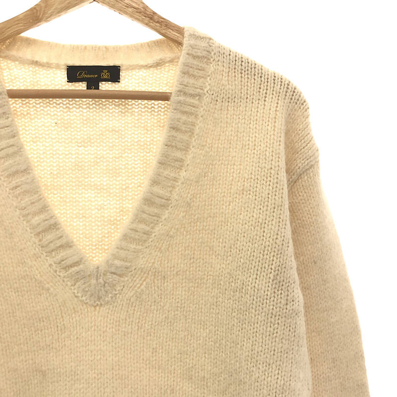 Drawer | Alpaca Silk Rib Knit V-Neck Knit | 2 | White | Women's