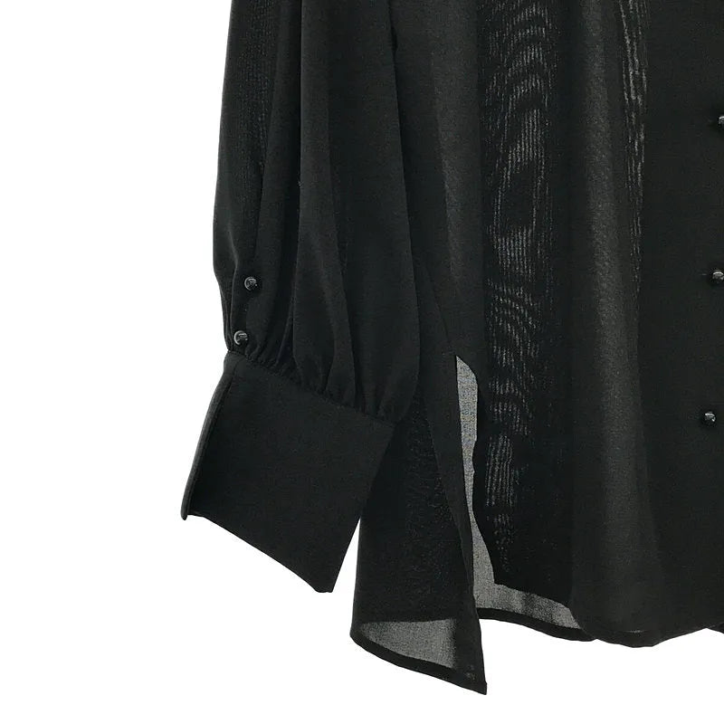 【新品】  CADUNE / カデュネ | セットアップ シャツ ブラウス / リブ ニット 切替 ギャザー ロング ワンピース | 36 | ブラック | レディース