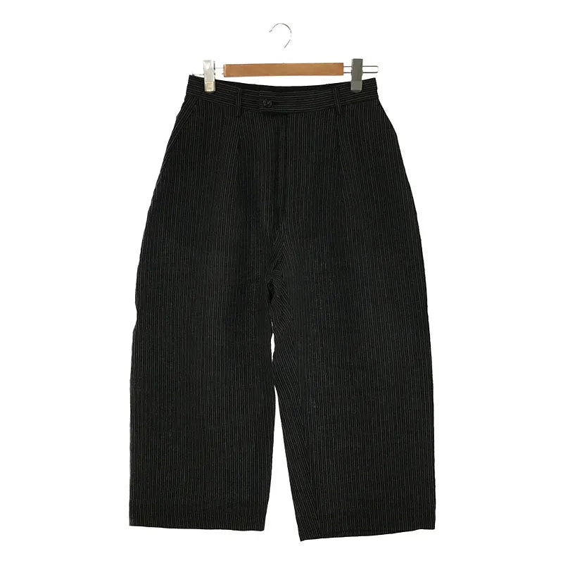 【신품】 MAINU / 마이누 | 2021SS | Linen / 일본 종이 Ojo Stripe Side Dirts Pocket Wide Pants 린넨 스트라이프 사이드 다트 포켓 와이드 팬츠 | 1 | 블랙 | 남성