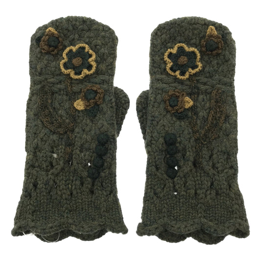 【신품】 Mame Kurogouchi / 마메쿠로고우치 | 2022AW | Floral Motif Hand－Knitted Gloves / 장갑 장갑 | 1 | KHAKI | 여성