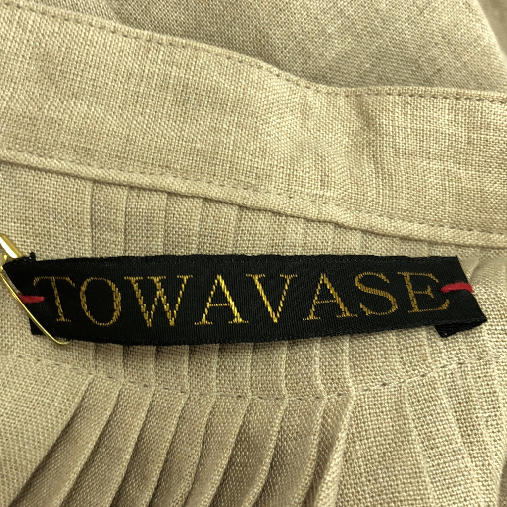 [狀況良好] TOWAVASE |亞麻裝飾立領褶皺蓬鬆連身裙 |米色 |女性的