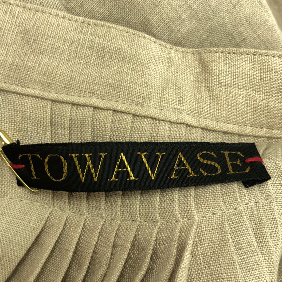 【미품】 TOWAVASE / 트와바즈 | 린넨 장식 밴드 컬러 주름 볼륨 원피스 | 베이지 | 여성