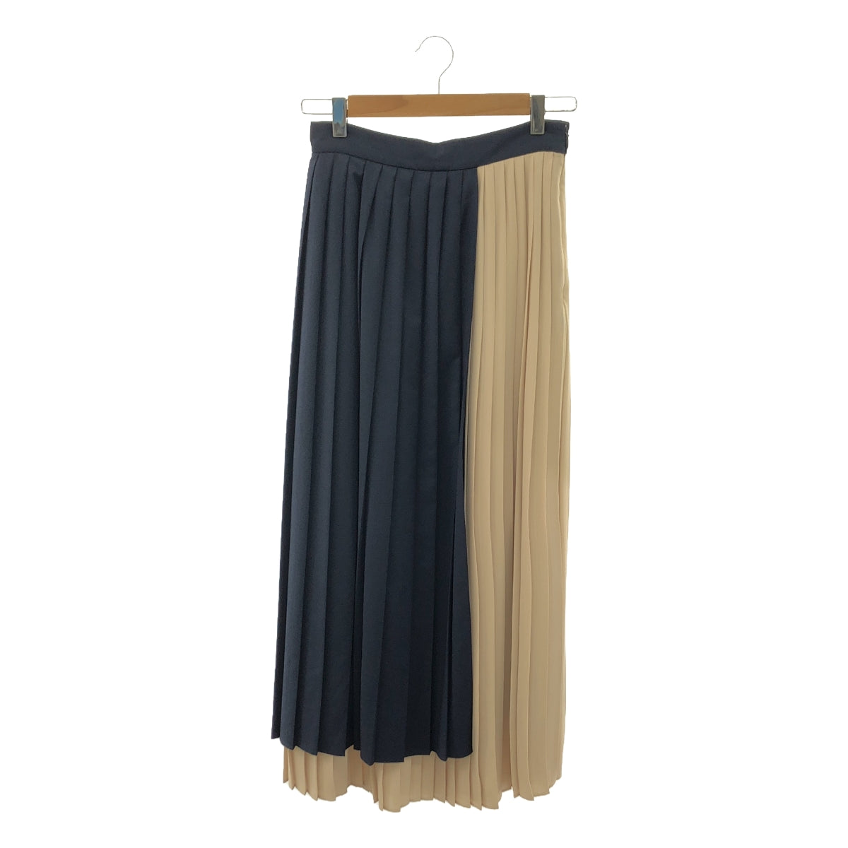 CLANE / 크라네 | 2021SS | BI COLOR PLEATS SKIRT 바이 컬러 플리츠 스커트 | 2 | 네이비 / 베이지 | 여성