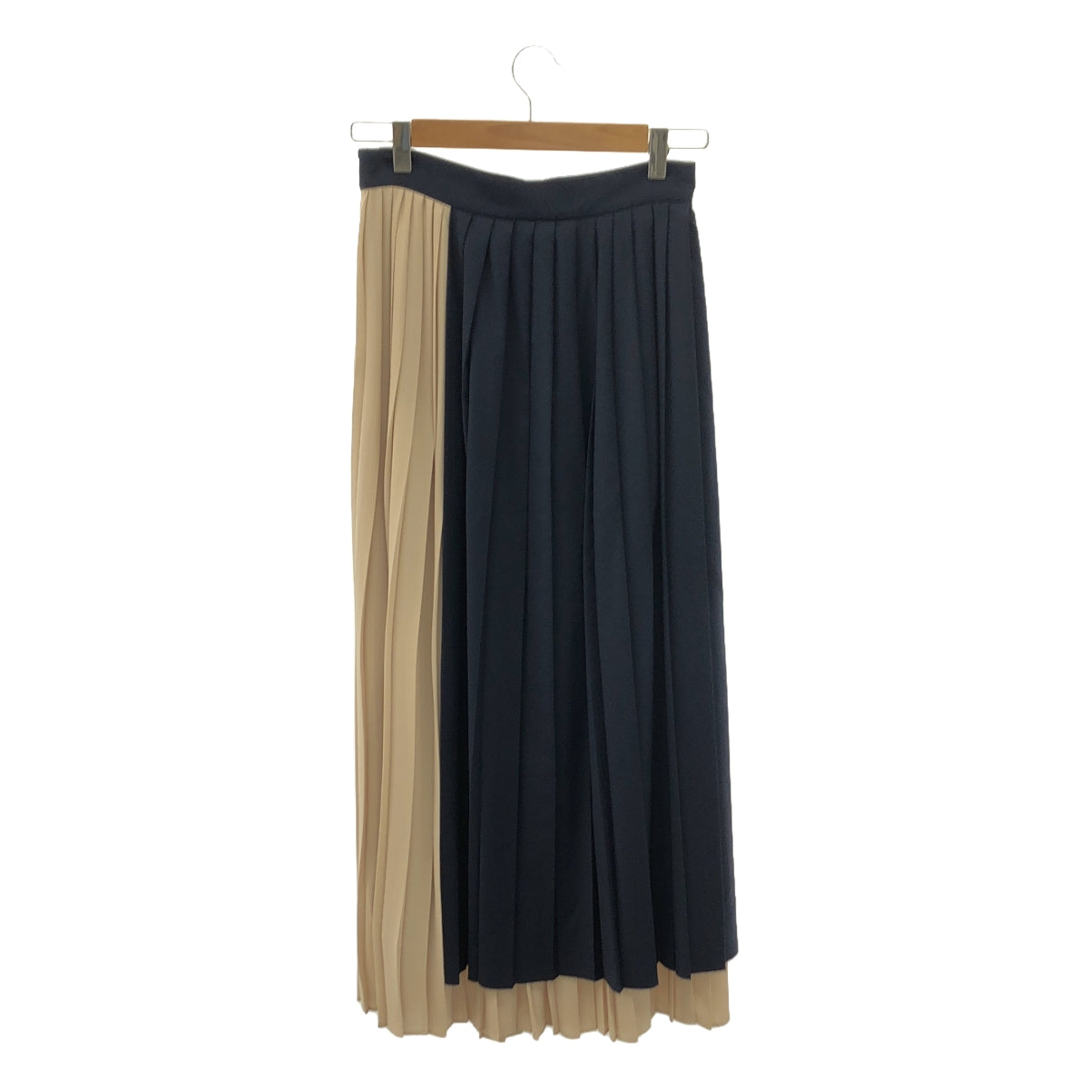 CLANE / 크라네 | 2021SS | BI COLOR PLEATS SKIRT 바이 컬러 플리츠 스커트 | 2 | 네이비 / 베이지 | 여성