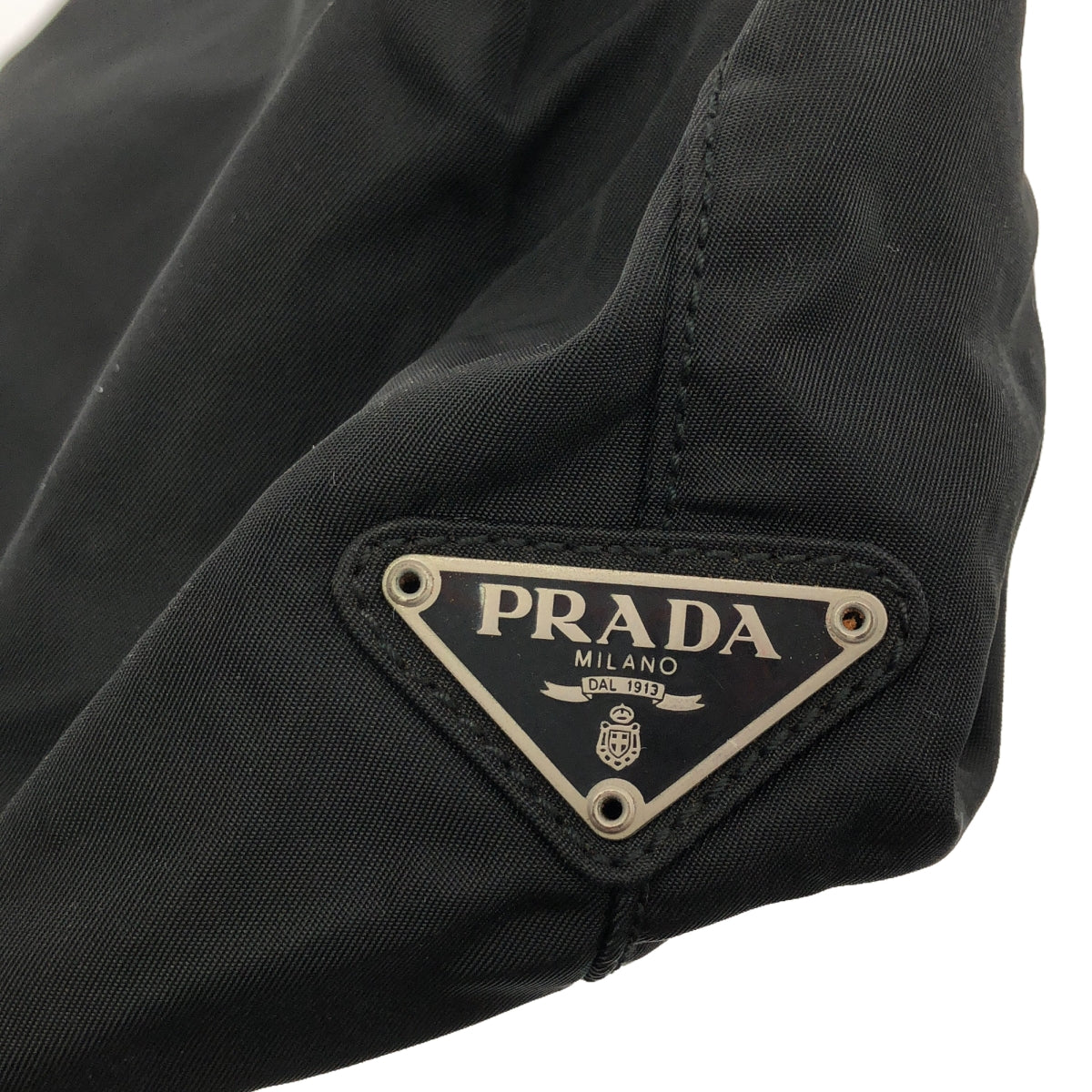 PRADA / 프라다 | 플레이트 로고 나일론 핸드 토트 백 | 블랙 | 여성