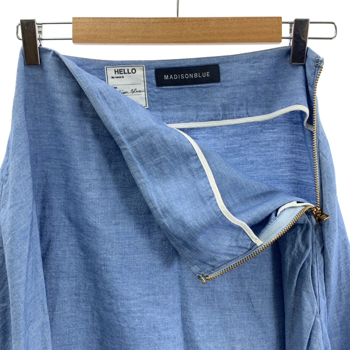 MADISON BLUE / 매디슨 블루 | 코튼 린넨 샴브레이 스커트 | S | 여성
