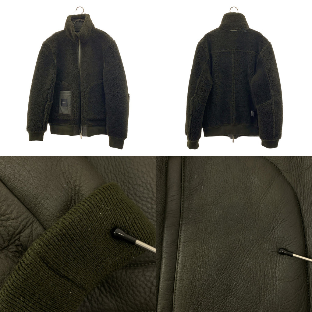 【美品】 theory / 理論 | 羊皮 羊羔毛 刷毛 連帽外套 夾克 | M | 深橄欖色系 | 男式