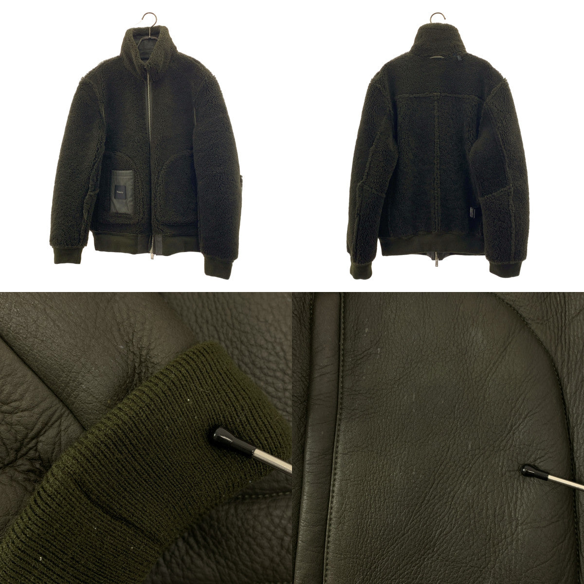 【美品】 theory / 理論 | 羊皮 羊羔毛 刷毛 連帽外套 夾克 | M | 深橄欖色系 | 男式