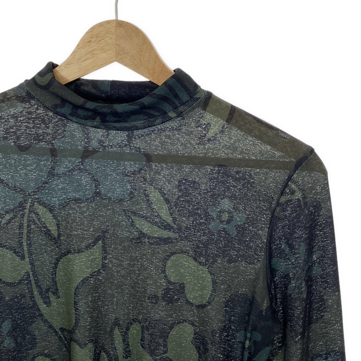 [Good Condition] Christian Wijnants | Floral Print Turtleneck Cut and Sew | S | Khaki/Green/Navy | Women's