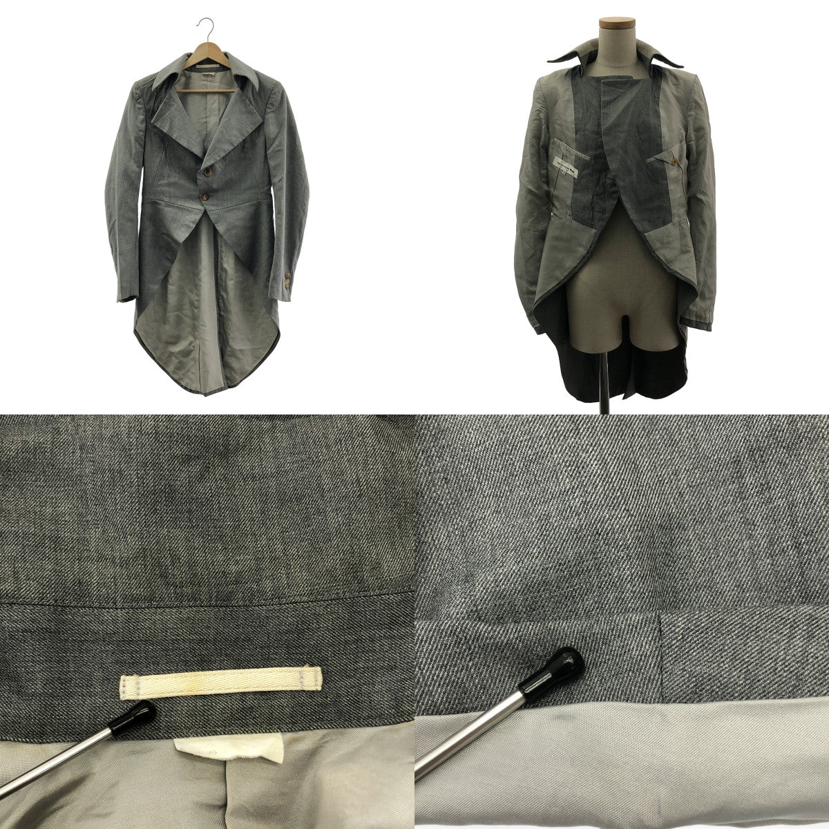 noir kei ninomiya / ノワールケイニノミヤ | 2008SS | 変形 燕尾 シングルブレスト ロングジャケット / 総裏地 | S | グレー | レディース