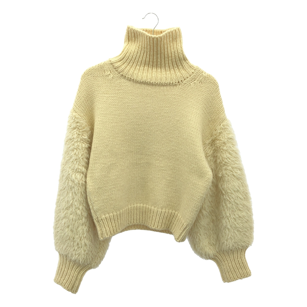 WONDER FULL LIFE / ワンダーフルライフ | × TAKt HAND KNIT ウール 切替 ハイネック ニット | F | アイボリー | レディース