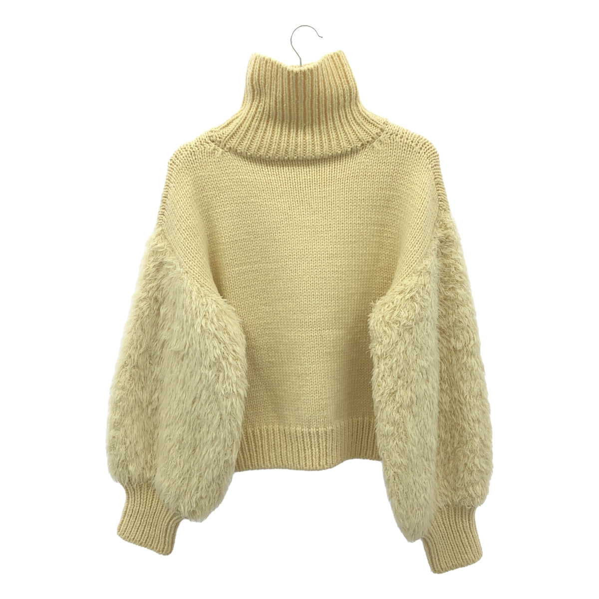 WONDER FULL LIFE / ワンダーフルライフ | × TAKt HAND KNIT ウール 切替 ハイネック ニット | F | アイボリー | レディース