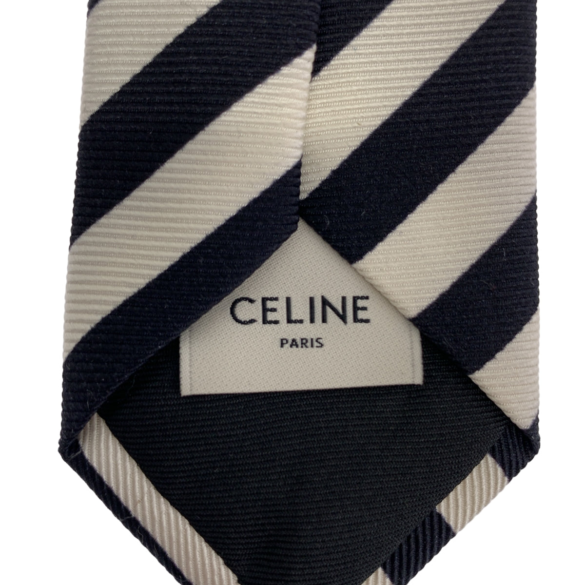 [狀況極佳] CELINE 條紋真絲細領帶 | 黑色/白色