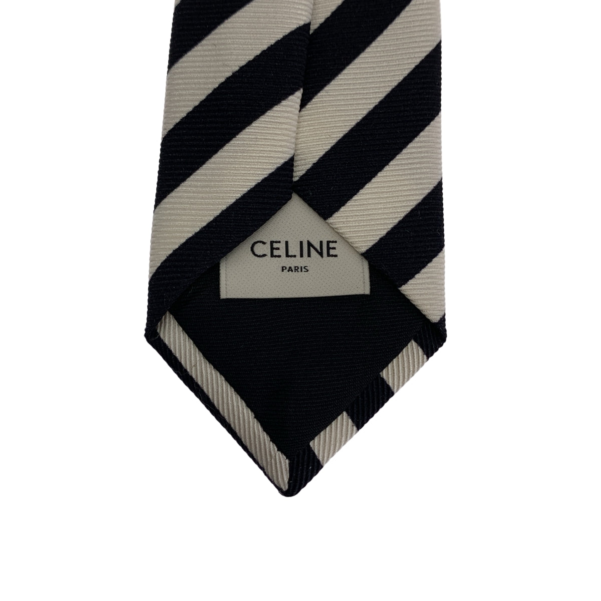 [狀況極佳] CELINE 條紋真絲細領帶 | 黑色/白色