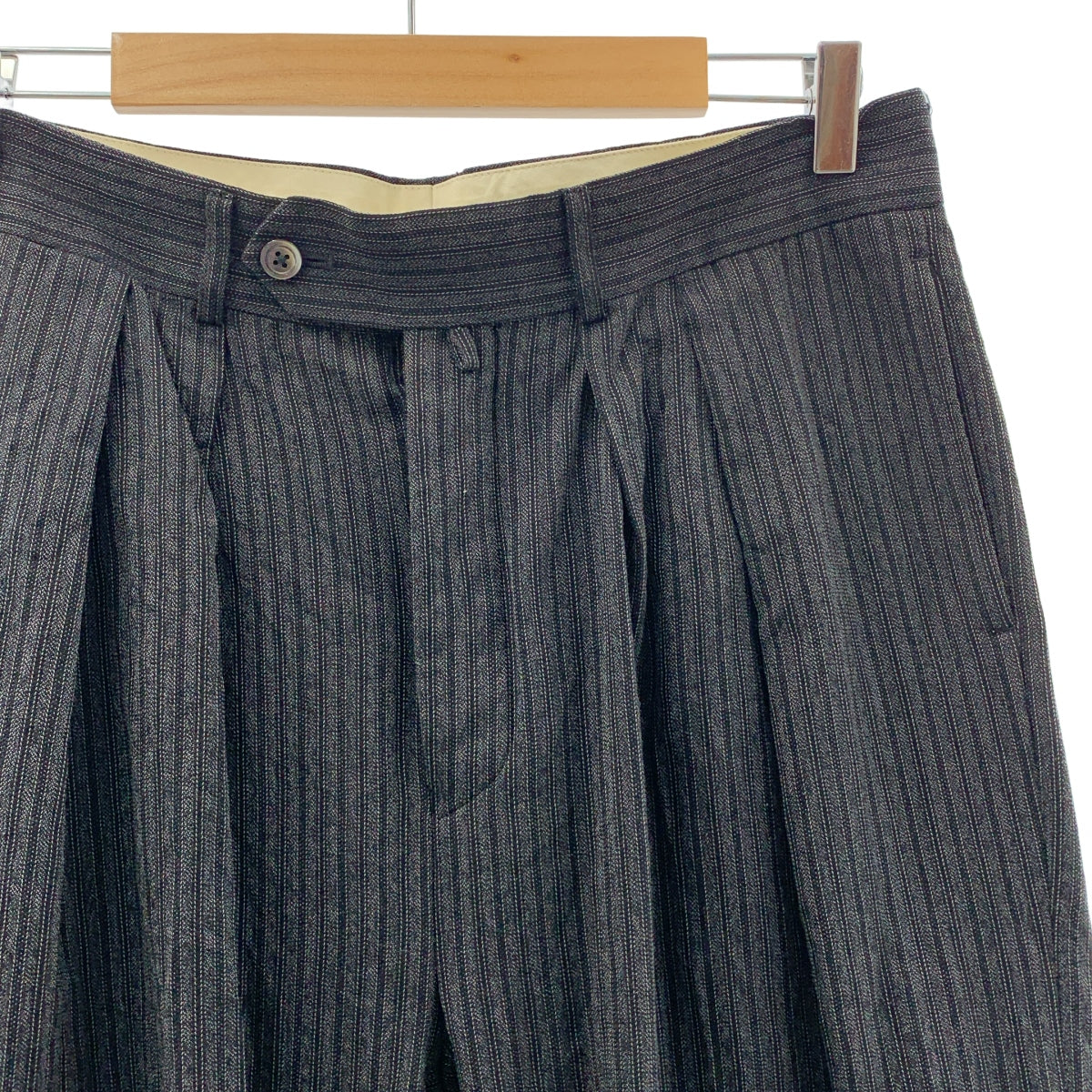 NEAT / ニート | ウール ストライプ 2タック ワイド スラックス パンツ