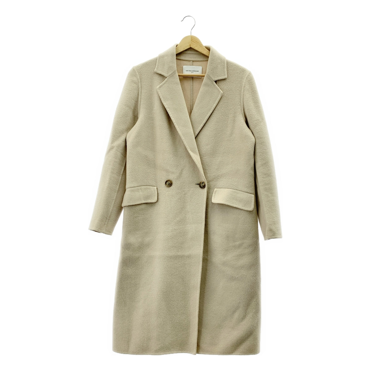 UNITED ARROWS | 羊毛雙排扣河大衣 | 尺寸 36 | 象牙色 | 女款