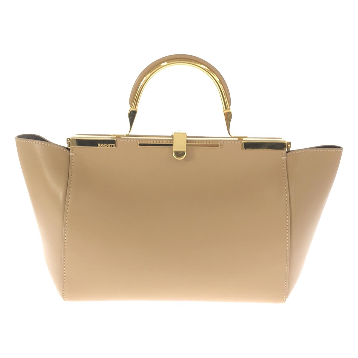 [品相良好] ZANCHETTI | AMLETO 24 雙向皮革金屬手柄托特包 |米色 |女性的