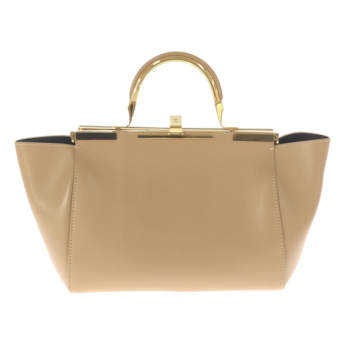 [品相良好] ZANCHETTI | AMLETO 24 雙向皮革金屬手柄托特包 |米色 |女性的