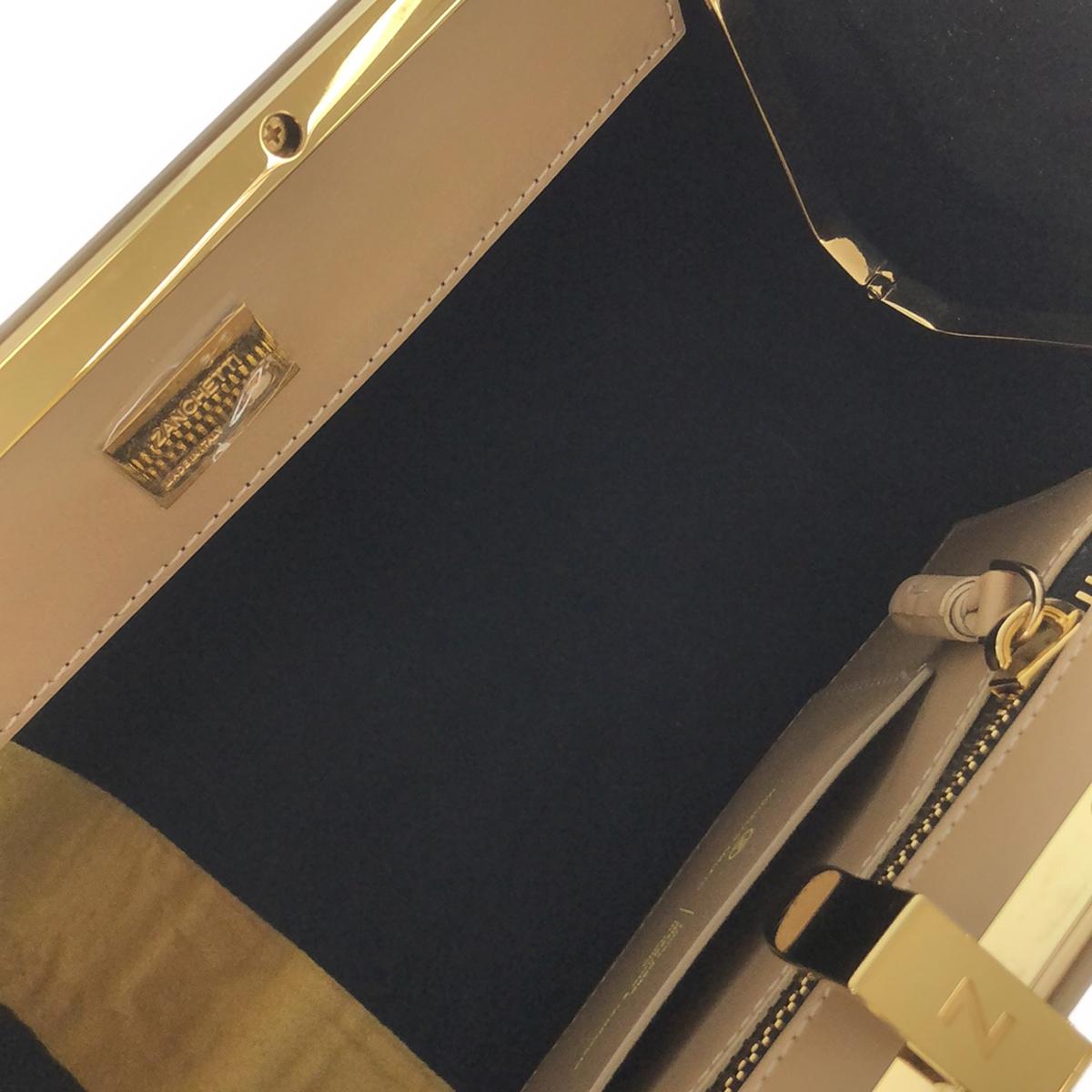 [品相良好] ZANCHETTI | AMLETO 24 雙向皮革金屬手柄托特包 |米色 |女性的