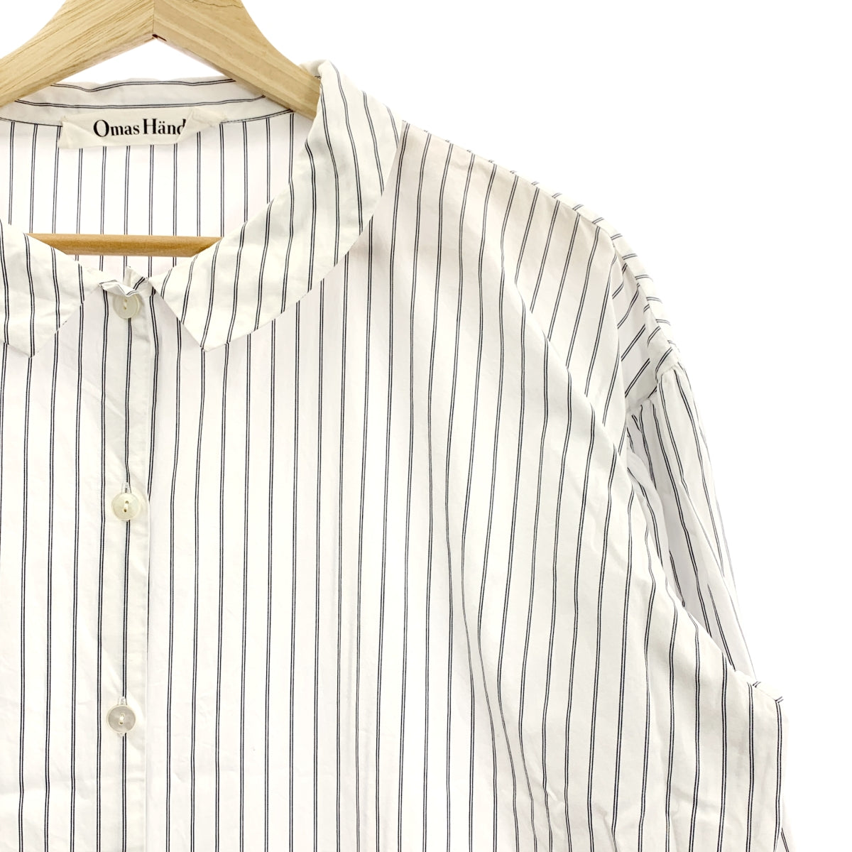 Omas Hande / オーマスヘンデ | コットン ストライプ シャツワンピース | F | ホワイト/ネイビー | レディース